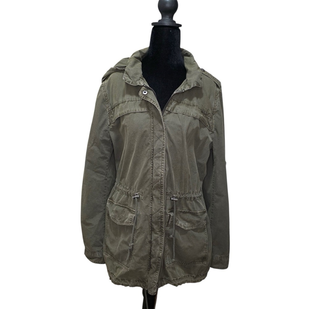 Levis Utility Jacket Womens Large Olive Green Hooded Cargo Safari Military Coat